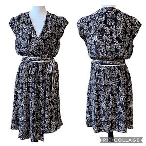 Anthropologie Maeve Navy and White Elephant Print Midi Dress